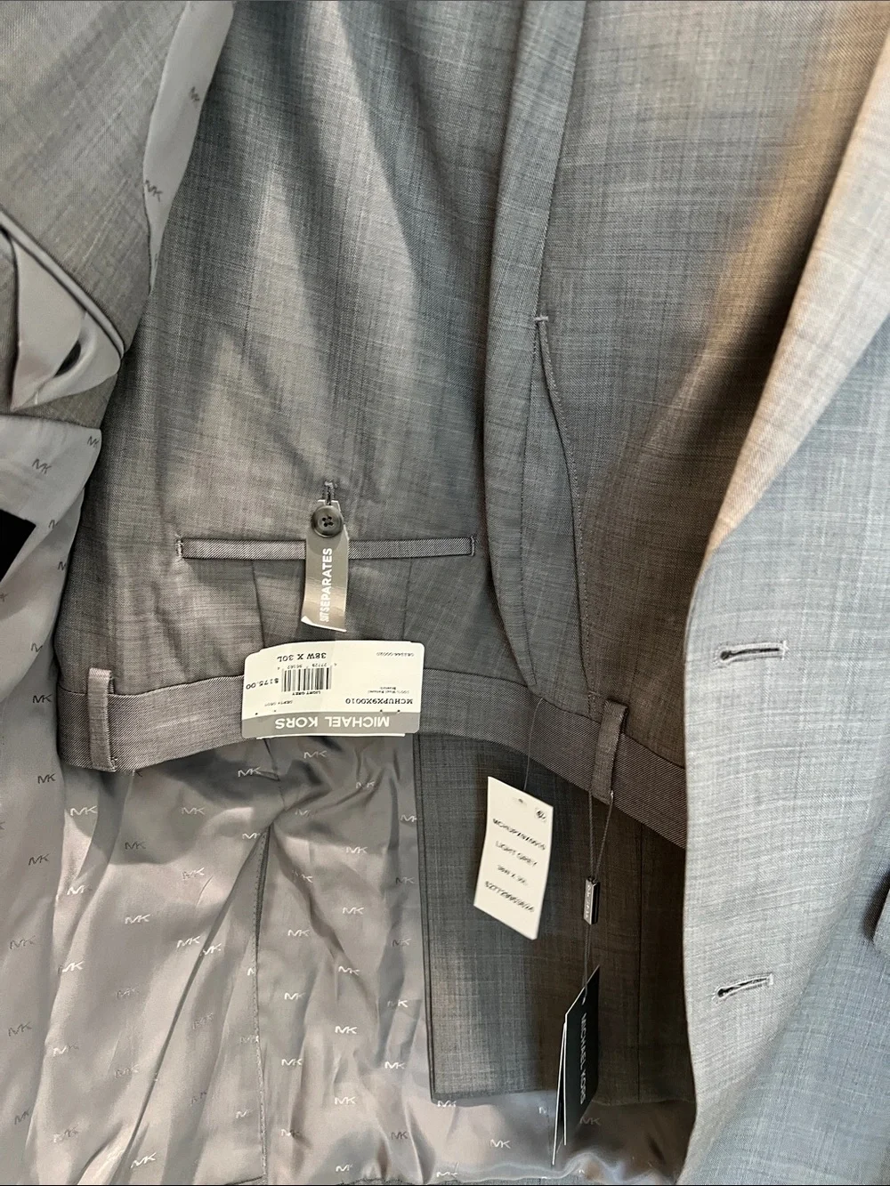 Michael Kors Men's Light Gray Plaid Two-Button Blazer and pants set